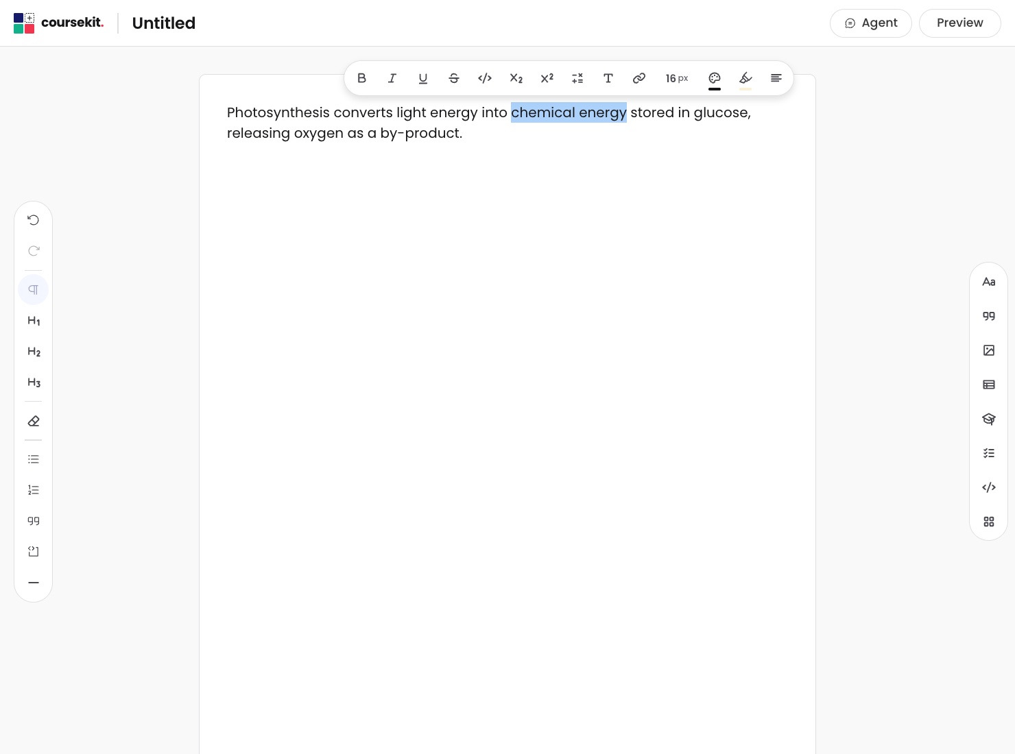 Selection menu visible over a selected word