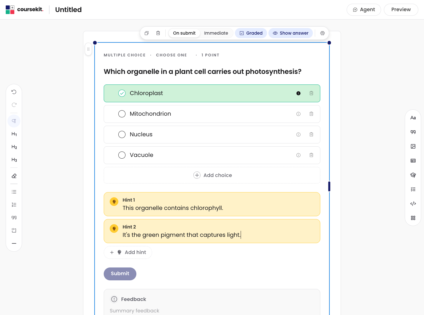 Question block with two hints added